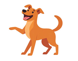 Happy cartoon dog standing with paw raised and tongue out.