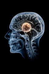 Exploring the intricate connection between human anatomy and the brains neural activity through a detailed x ray inspired artwork highlighting brain functions