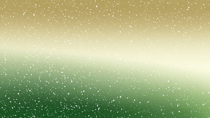 A serene gradient background transitions from gentle gold to deep green, with small snowflakes softly falling throughout, creating a peaceful New Year atmosphere
