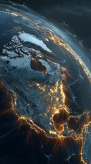 View of North America illuminated at night, showing city lights and vast landscapes from outer space, with the beauty of Earth captured in a stunning display