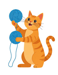 Obraz premium Adorable orange tabby cat playing with blue yarn balls.