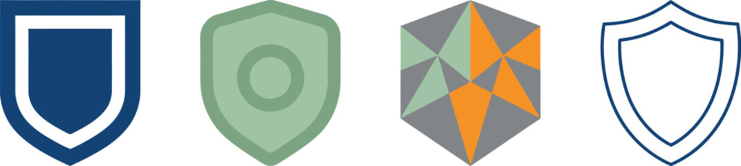 Obraz premium Four distinct shield icons with varying colors shapes and designs on transparent background