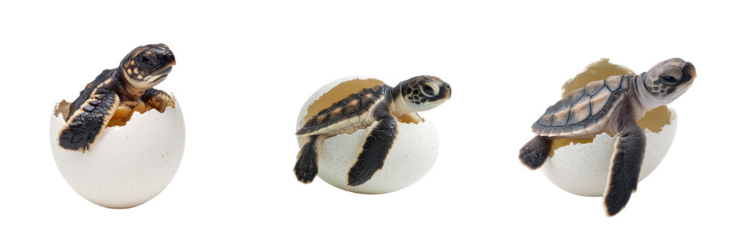 Newborn sea turtle hatchlings emerging from eggs transparent background wildlife photography