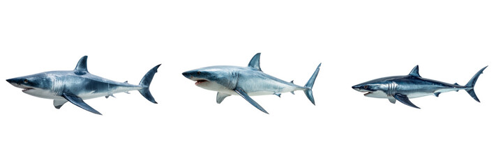 Dynamic shark swim sequence ocean depths image collection transparent background underwater view