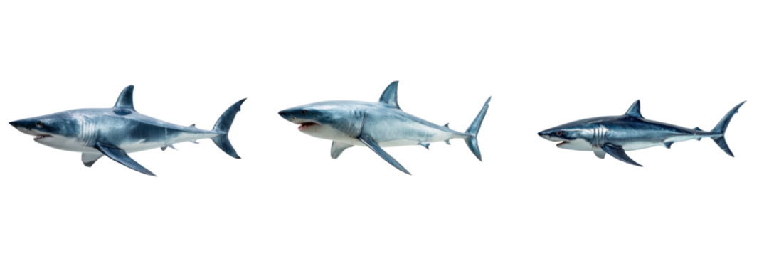 Dynamic shark swim sequence ocean depths image collection transparent background underwater view