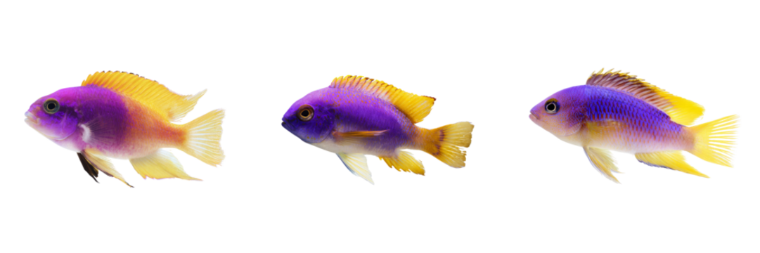 Vibrant colorful fish swimming gracefully aquarium image with transparent background serenity