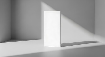 Obraz premium Minimalist white product display stand in modern studio with strong geometric light shadows