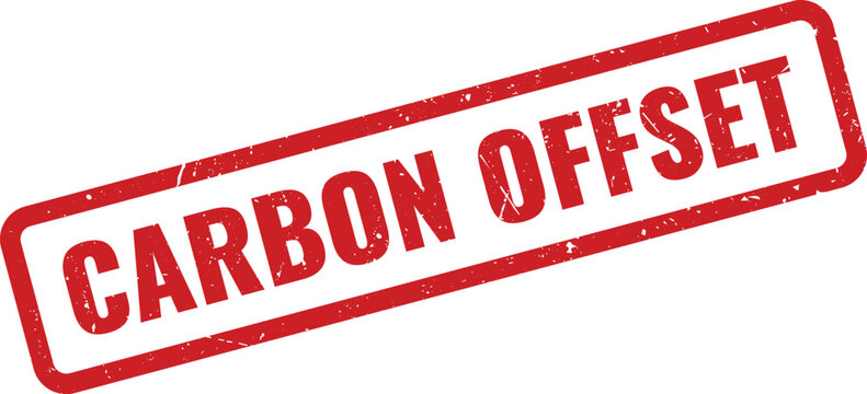 Red grunge rubber stamp mark promoting carbon offset environmental sustainability initiatives