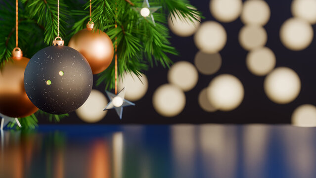 Christmas tree squash sport ornaments with festive lights and decorations for holiday celebration. 3d rendering - Powered by Adobe