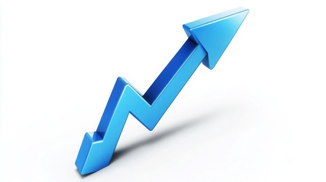 Bright blue 3d arrow chart showing upward trend and growth