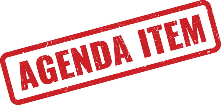 Official red grunge rubber stamp displaying an important business agenda item for meetings