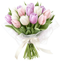 Pink and white tulip bouquet for wedding and greeting design  isolated on transparent background