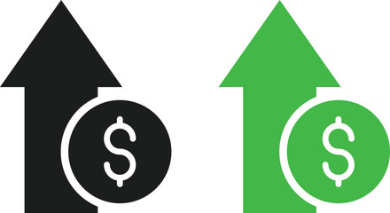 Dollar Increase Icon Set. Financial Growth and Profit Symbols. Stock Market Price Rise and Revenue Gain Icons collection. Economic Growth and Business Success Indicator Logos