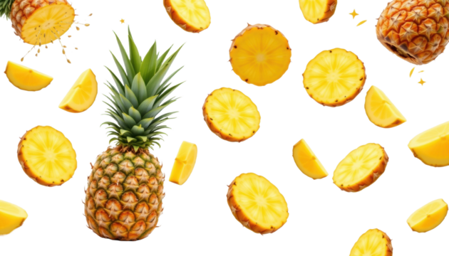 Falling pineapple slices in a bright studio setting stunning food photography high-quality visuals