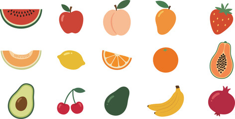 Colorful assortment of fruits isolated on white background