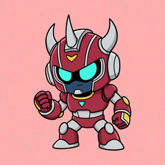 Cute robotic fighter character striking a strong combat pose, illustrated in a playful yet bold flat vector style perfect for sci-fi themes.