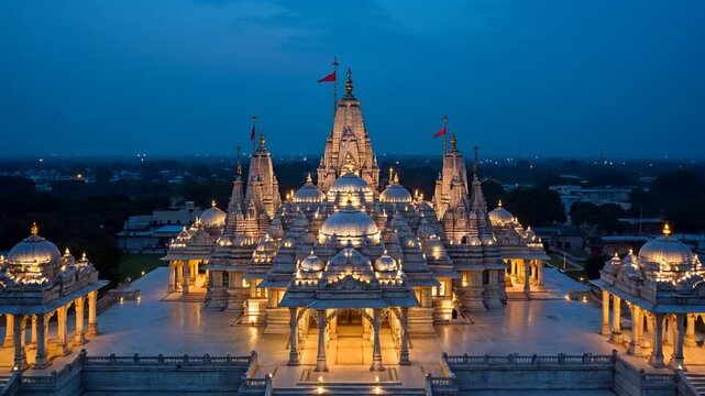 Aerial View of Prem Mandir Vrindavan &ndash; Majestic Drone Perspective of Divine Marble Temple