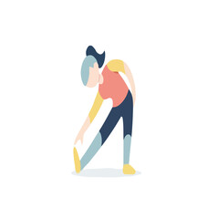 Woman stretching leg for wellness, fitness vector