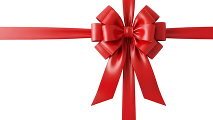 Red ribbon with bow against black backdrop. Use for holiday cards, gift tags, or advertising.