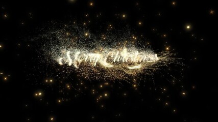 merry Christmas celebration luxury golden glitter rain light lettering text animation black background - Powered by Adobe