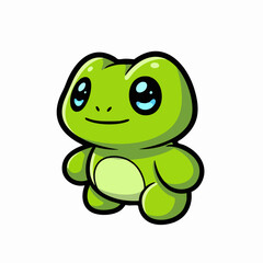 Obraz premium Cute green cartoon frog character with big shiny eyes.