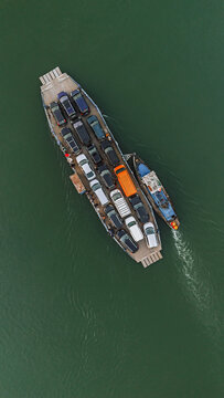 Ferry Carrying Vehicles across Danube River