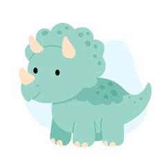Cute triceratops standing with calm expression, soft green body and tiny beige horns, triceratops illustration radiating warmth and innocence, perfect for kids designs and playful decor themes.
