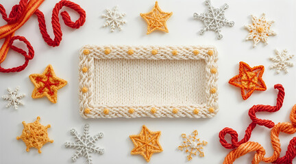 Charming 3D Knitted Christmas Greeting Card with Stars, Snowflakes, and Colorful Wool Patterns