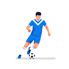 Obraz premium Dynamic soccer player in action, skillfully dribbling the ball across the field with speed and precision, ready to score the winning goal during a competitive sports match