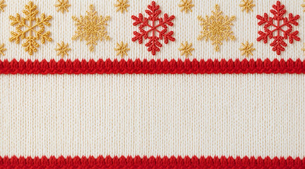 Charming Knitted Holiday Card with Realistic Yarn Snowflakes and Golden Thread Accents
