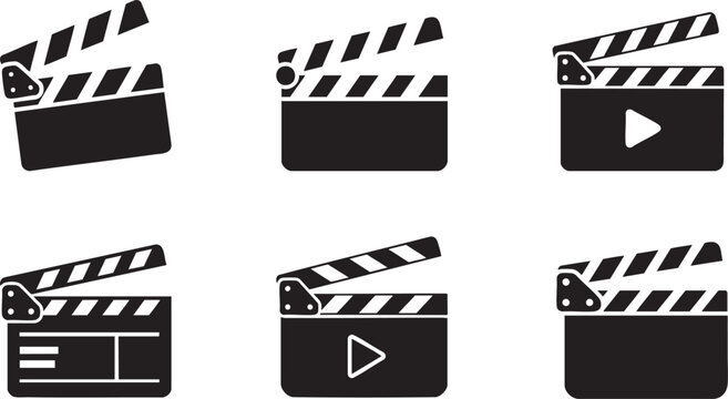 Black and white clapperboard icon representing film production and the movie industry.
