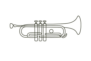 Obraz premium Minimalistic outline of a trumpet - simple line art drawing of brass musical instrument