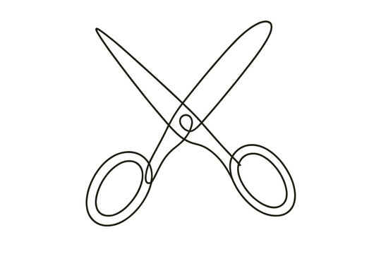 Minimalist continuous line drawing of scissors