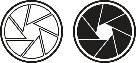 Camera Shutter Aperture Icons in Black and White on Transparent Background