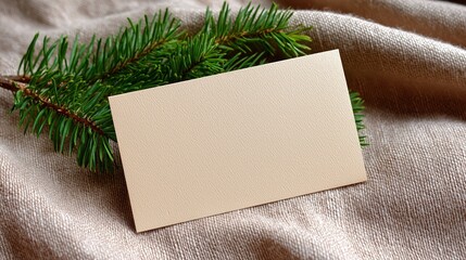 A minimalist blank card on soft linen with fresh greenery, perfect for design inspiration
