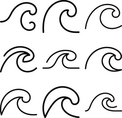 Ocean Wave Icons Set Sea Surf Water Line Art Symbols