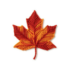 Cozy 3D Knitted Maple Leaf Sticker in Warm Autumn Colors with Yarn Texture and Stitched Veins
