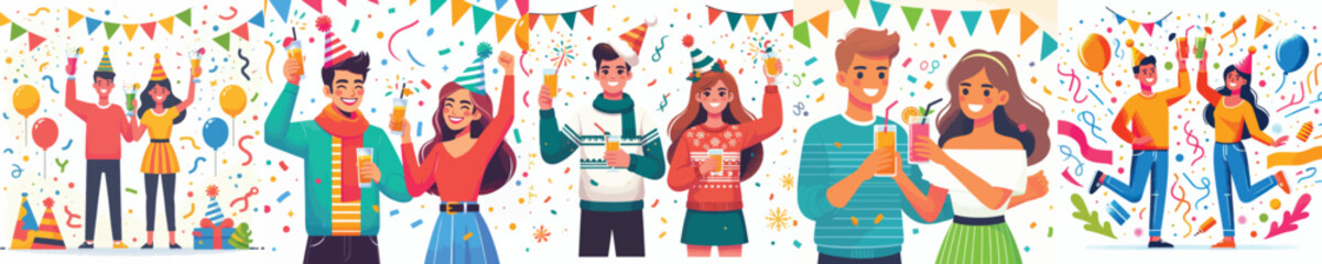 vector of couple drinking together celebrating new year