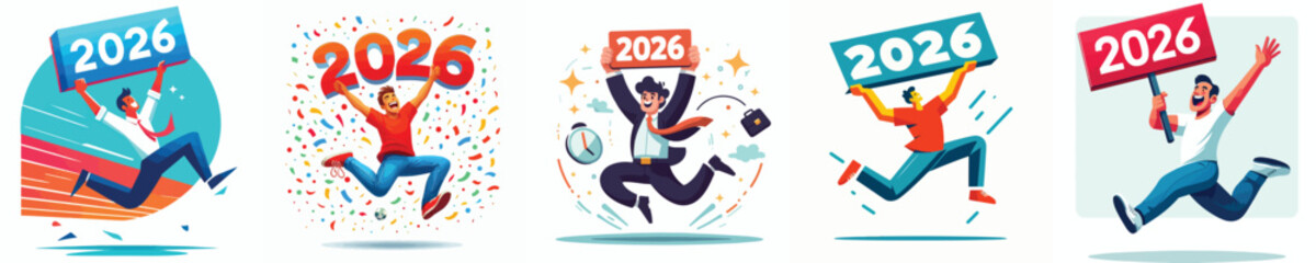 vector of a man jump a sign with the number "2026"