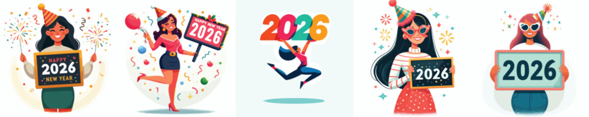 vector of a woman holding up a sign with the number 