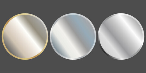 Stylish round mirror in gold, chrome and black frame. A set of mirrors.