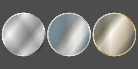 Stylish round mirror in gold, chrome and black frame. A set of mirrors.