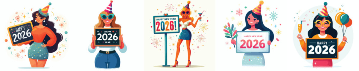 vector of a woman holding up a sign with the number 