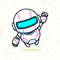 Playful cute robot striking a humorous stance, designed with clean lines and solid flat colors to highlight its adorable character.