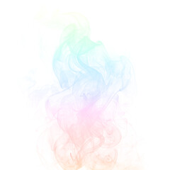Soft pastel colorful smoke swirl isolated on transparent background, featuring gentle blue, pink, and mint gradients blending into a dreamy airy texture perfect for abstract design elements