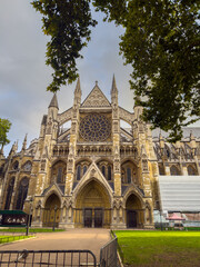 Beautiful view of Westminster Abbey, showcasing its iconic Gothic architecture, historic royal heritage, and its prominent setting in central London