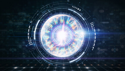 Futuristic Interface: Dive into the sleek world of innovation, where a luminous, intricate circular interface radiates energy.