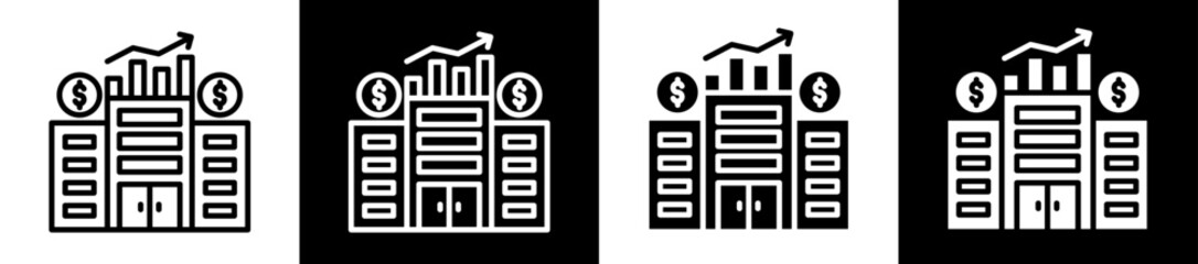 Company Growth Icon Set In Black And White Filled Style Collection 