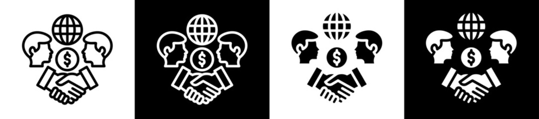 Business Partnership Icon Set In Black And White Filled Style Collection 