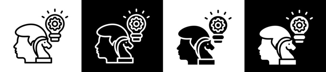 Strategic Thinking Icon Set In Black And White Filled Style Collection 